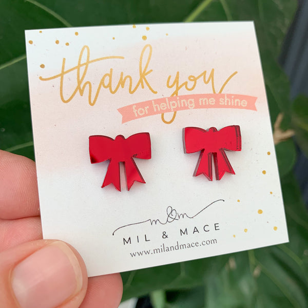 Educator Gift 'Thankyou for Helping me Shine' Bow Stud Earrings