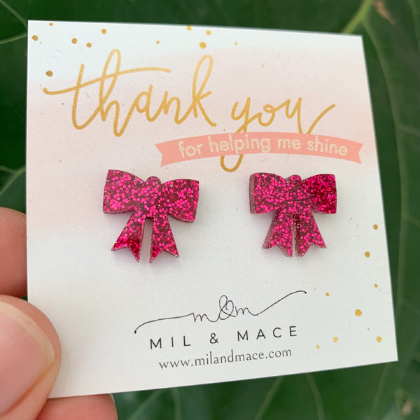 Educator Gift 'Thankyou for Helping me Shine' Bow Stud Earrings