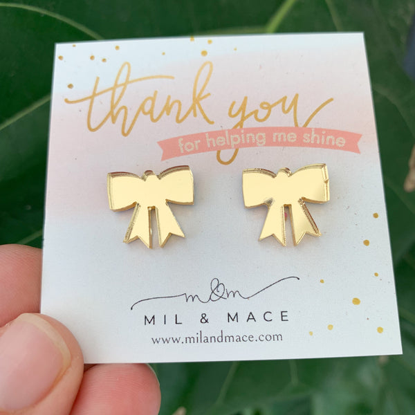 Educator Gift 'Thankyou for Helping me Shine' Bow Stud Earrings