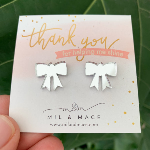 Educator Gift 'Thankyou for Helping me Shine' Bow Stud Earrings