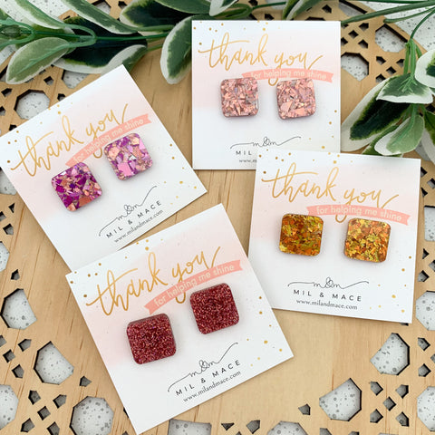 Educator Gift 'Thankyou for Helping me Shine' Square Stud Earrings