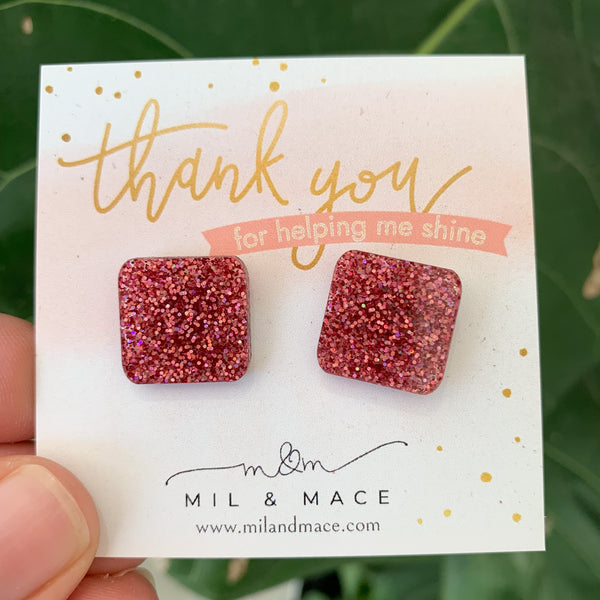 Educator Gift 'Thankyou for Helping me Shine' Square Stud Earrings