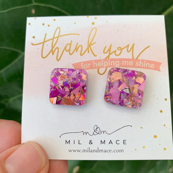 Educator Gift 'Thankyou for Helping me Shine' Square Stud Earrings