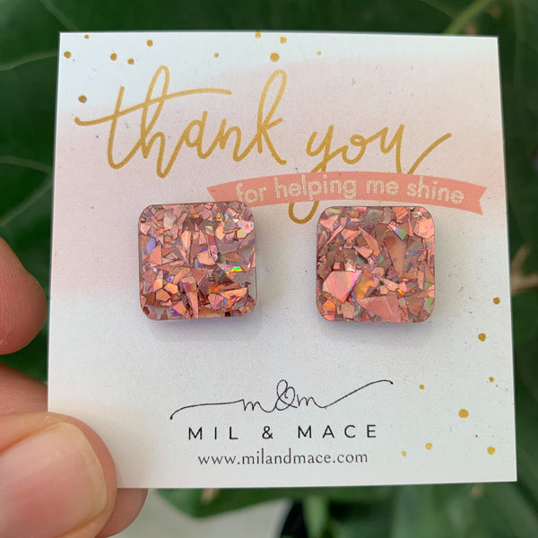 Educator Gift 'Thankyou for Helping me Shine' Square Stud Earrings