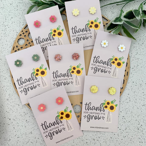 Educator Gift 'Thanks for helping me grow' Flower Stud Earrings