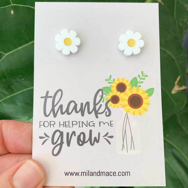 Educator Gift 'Thanks for helping me grow' Flower Stud Earrings