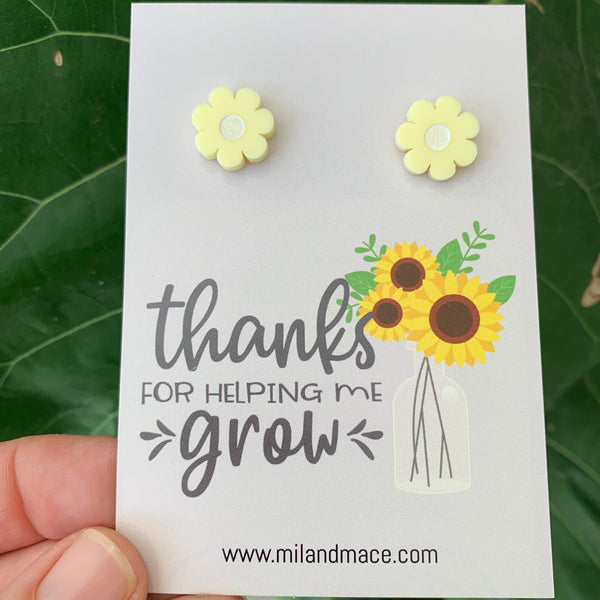 Educator Gift 'Thanks for helping me grow' Flower Stud Earrings