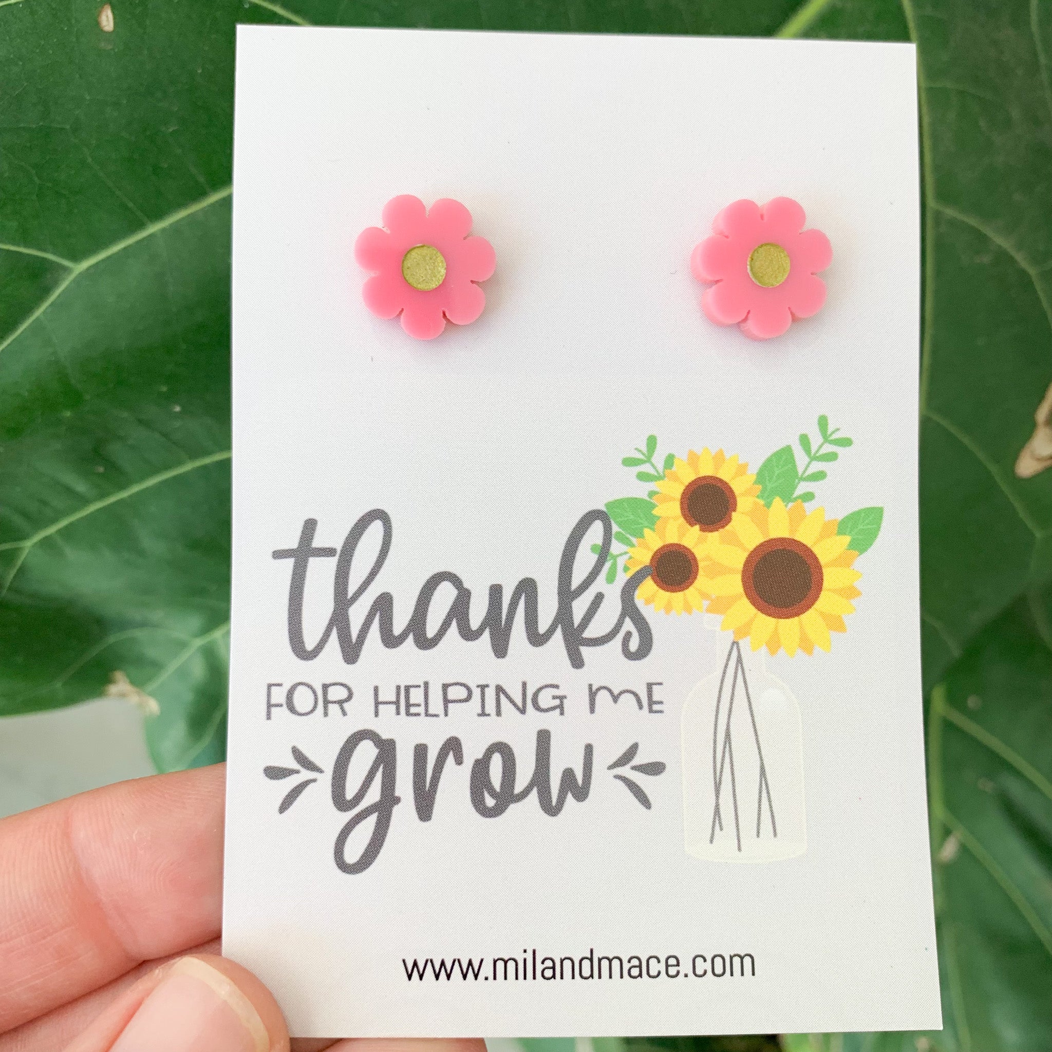Educator Gift 'Thanks for helping me grow' Flower Stud Earrings