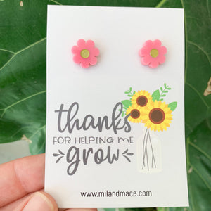 Educator Gift 'Thanks for helping me grow' Flower Stud Earrings