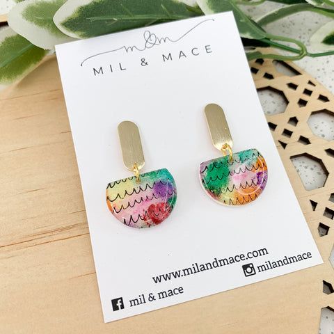 Water Colours Polymer Clay and Resin Dangle Earrings