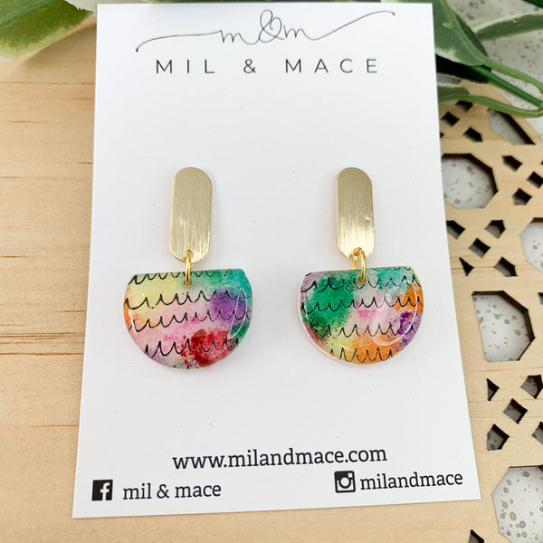 Water Colours Polymer Clay and Resin Dangle Earrings