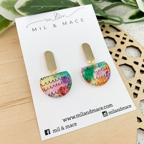 Water Colours Polymer Clay and Resin Dangle Earrings