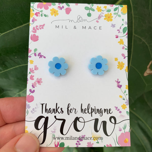 Educator Gift 'Thanks for helping me grow' Flower Stud Earrings (Floral Card)