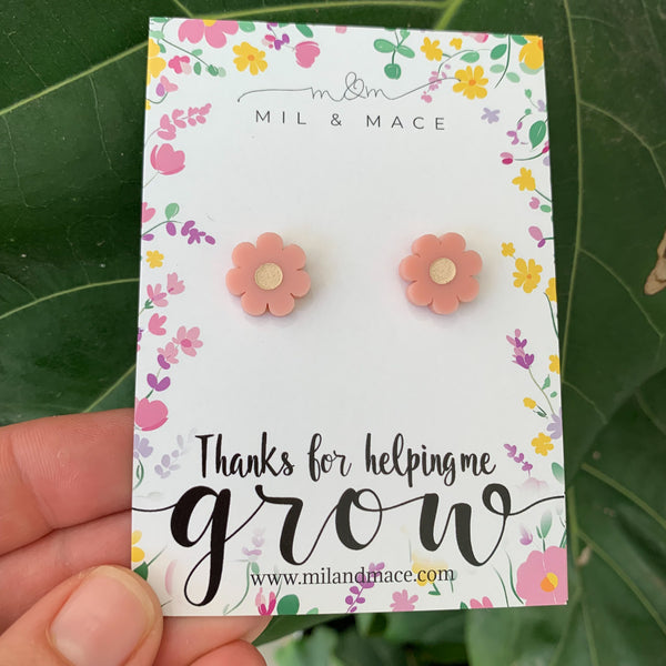 Educator Gift 'Thanks for helping me grow' Flower Stud Earrings (Floral Card)