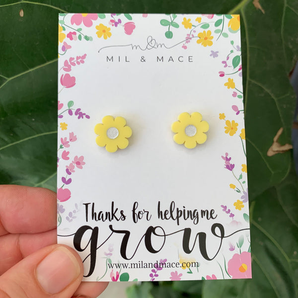 Educator Gift 'Thanks for helping me grow' Flower Stud Earrings (Floral Card)