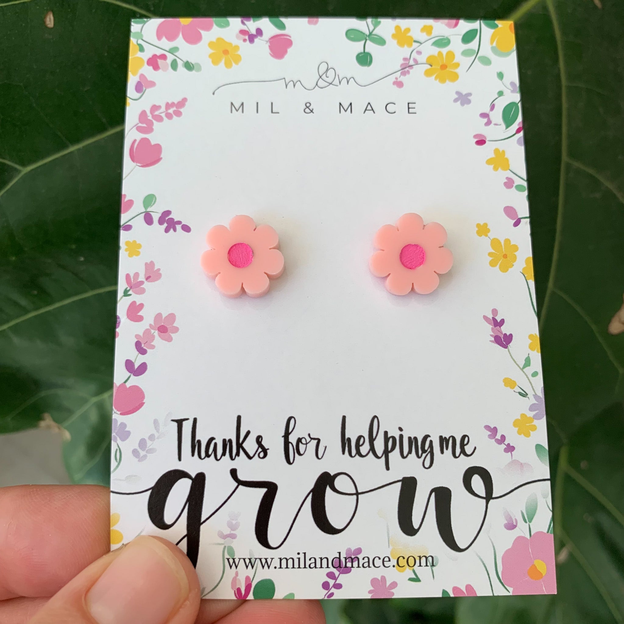 Educator Gift 'Thanks for helping me grow' Flower Stud Earrings (Floral Card)