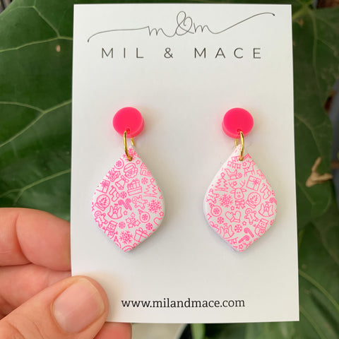 Christmas Pink Baubles Polymer Clay Dangle Earrings