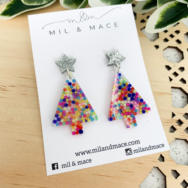 Christmas Tree Sprinkle Resin Dangle Earrings