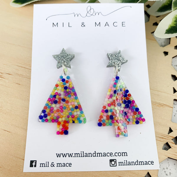 Christmas Tree Sprinkle Resin Dangle Earrings