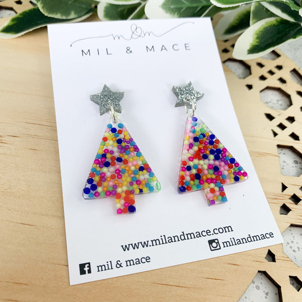 Christmas Tree Sprinkle Resin Dangle Earrings