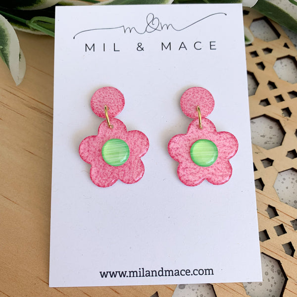 25mm Flower Handpainted Dangle Earrings