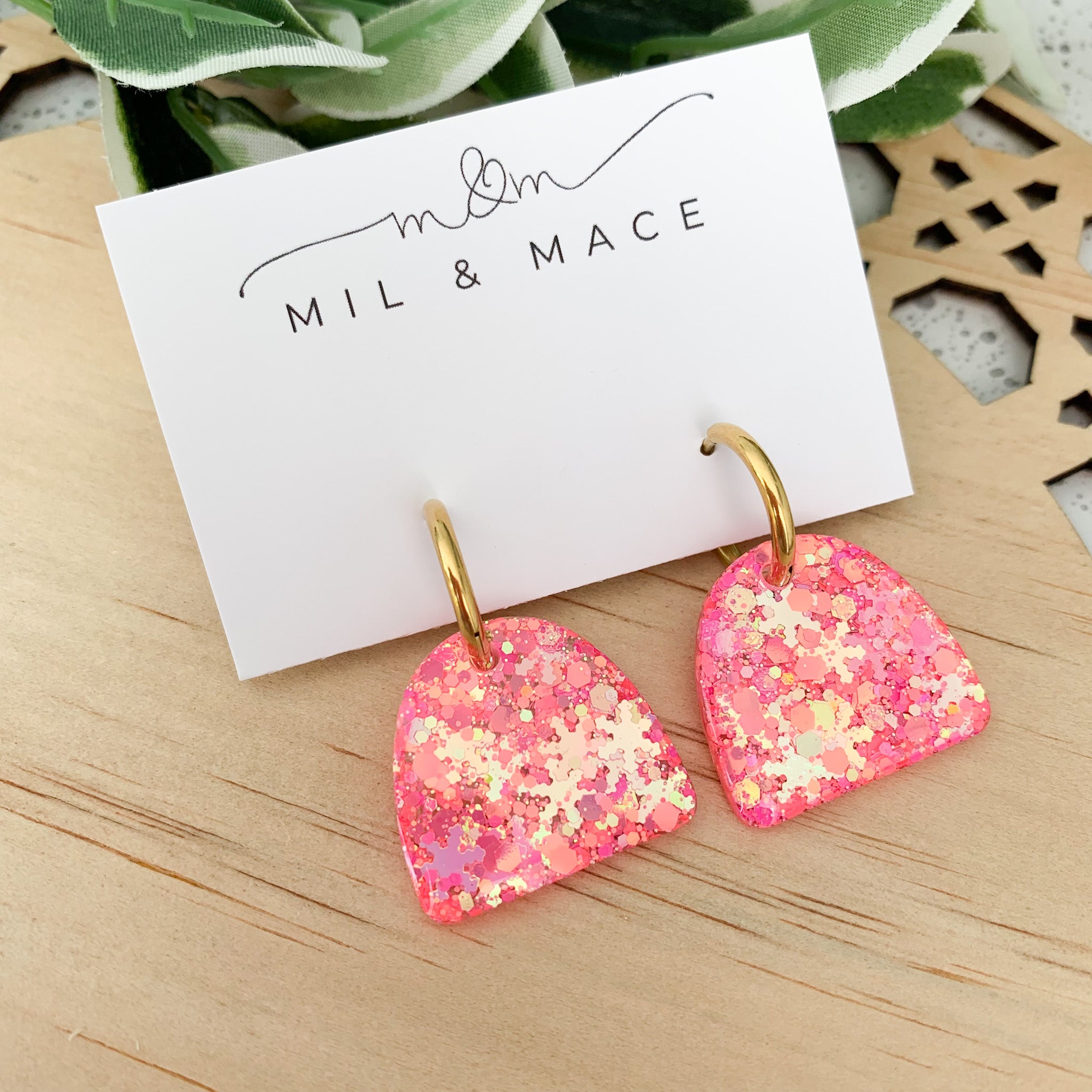 Arches Fluoro Pink Resin Huggie Dangle Earrings