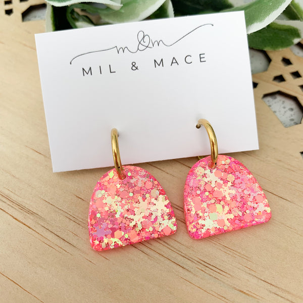 Arches Fluoro Pink Resin Huggie Dangle Earrings