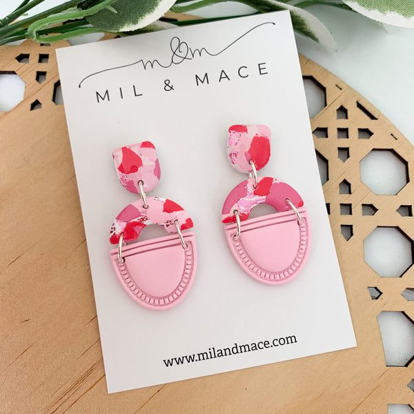 Pink and Red Splash Polymer Clay Dangle Earrings