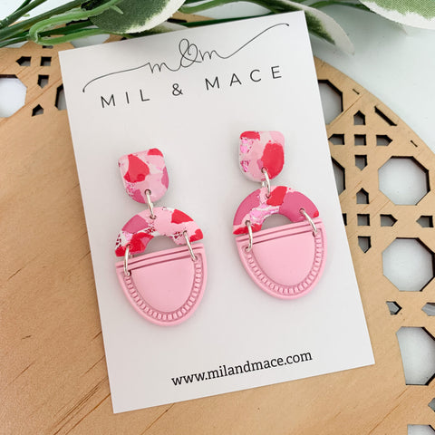 Pink and Red Splash Polymer Clay Dangle Earrings