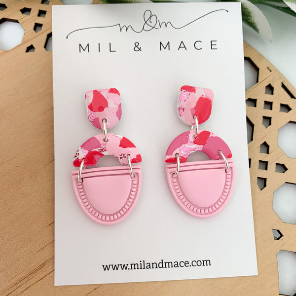 Pink and Red Splash Polymer Clay Dangle Earrings