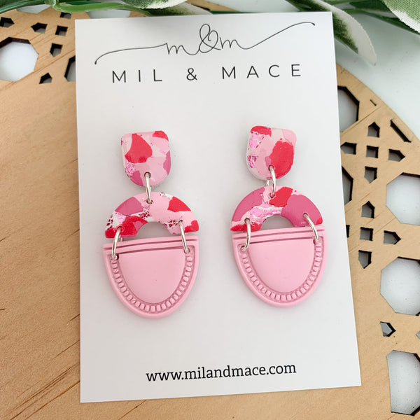 Pink and Red Splash Polymer Clay Dangle Earrings