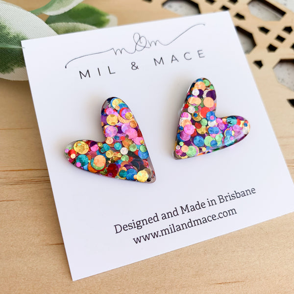 Hearts Glitter Stud Earrings