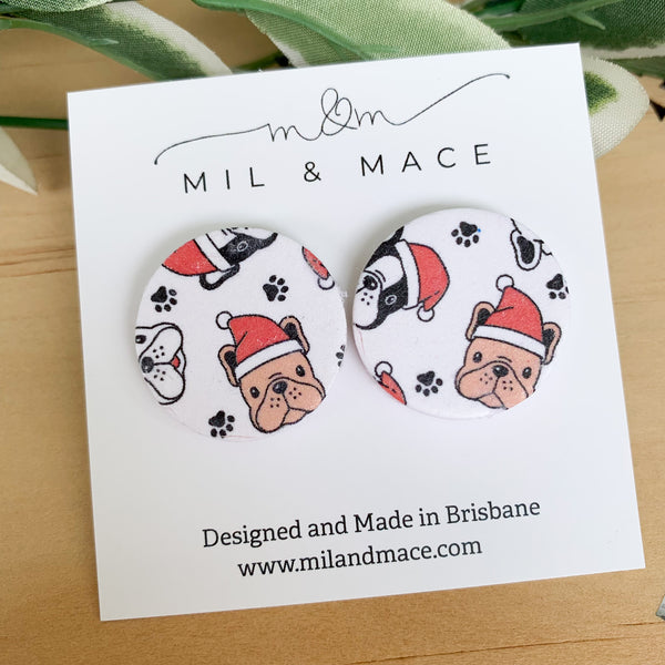 Christmas Puppy Polymer Clay Stud Earrings