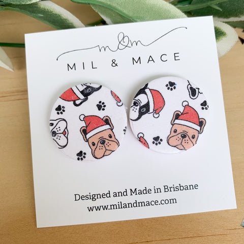 Christmas Puppy Polymer Clay Stud Earrings