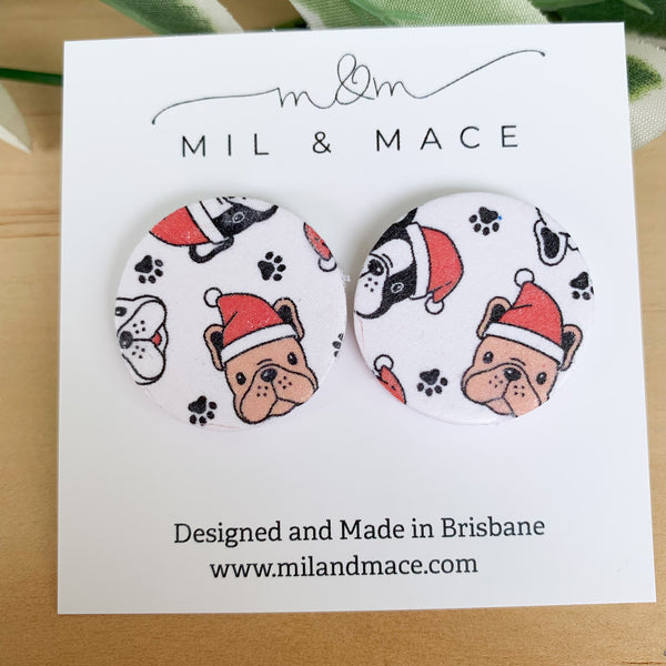 Christmas Puppy Polymer Clay Stud Earrings
