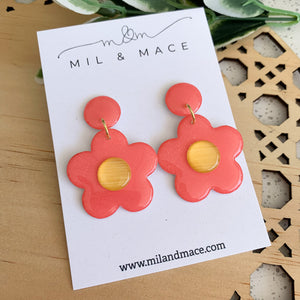 Coral 35mm Flower Yupo Dangle Earrings