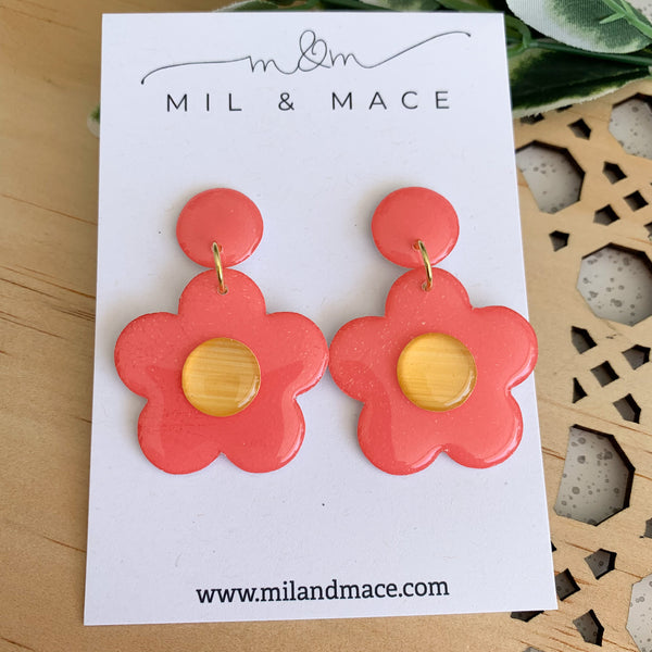 Coral 35mm Flower Yupo Dangle Earrings