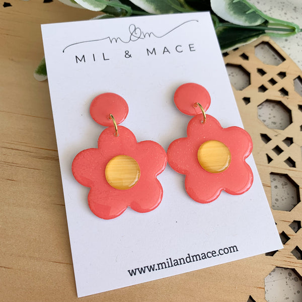 Coral 35mm Flower Yupo Dangle Earrings