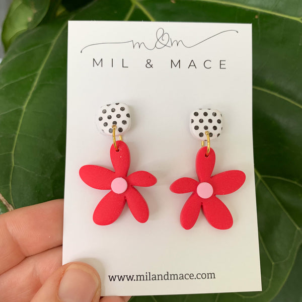 Spring Daisies Polymer Clay Dangle Earrings