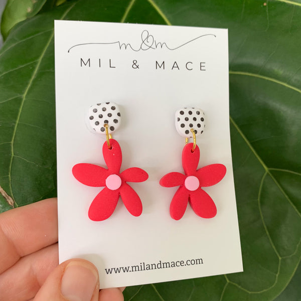 Spring Daisies Polymer Clay Dangle Earrings