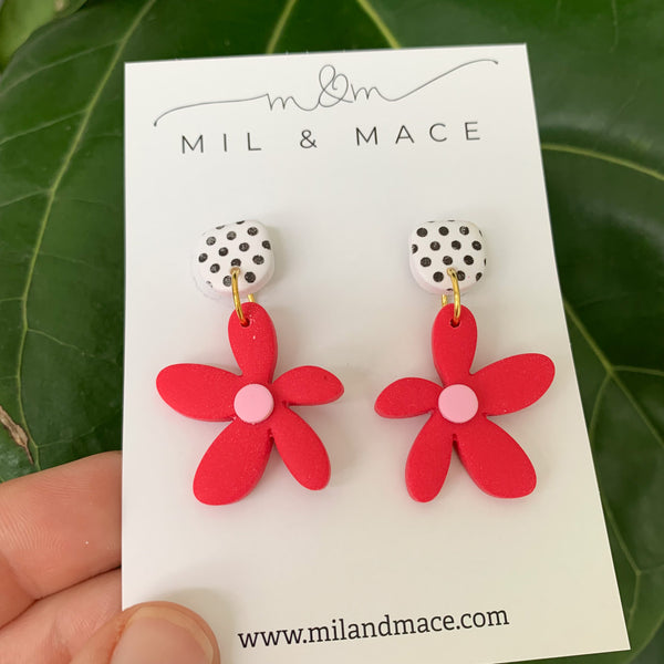 Spring Daisies Polymer Clay Dangle Earrings