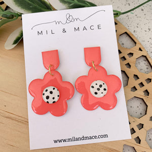 Coral 35mm Flower Yupo Dangle Earrings