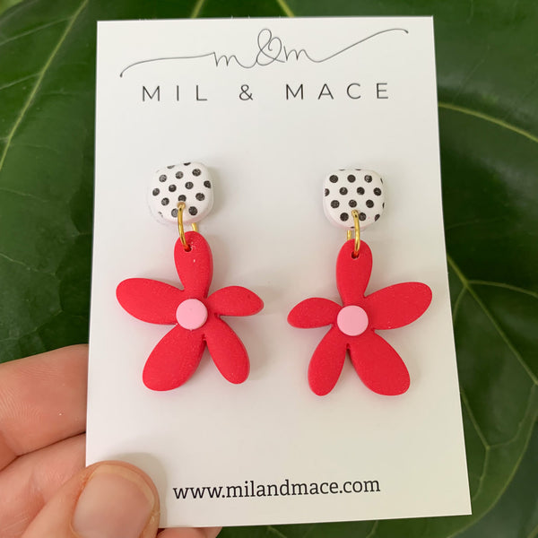 Spring Daisies Polymer Clay Dangle Earrings