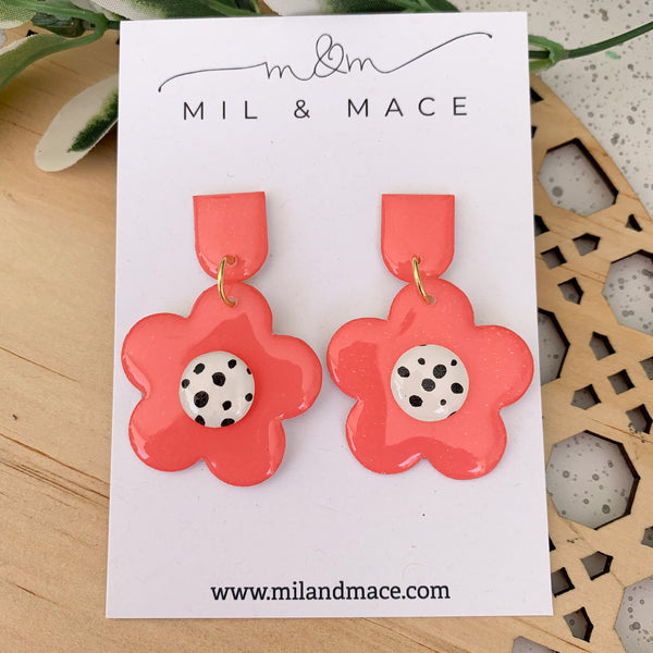 Coral 35mm Flower Yupo Dangle Earrings