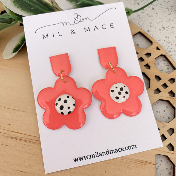 Coral 35mm Flower Yupo Dangle Earrings