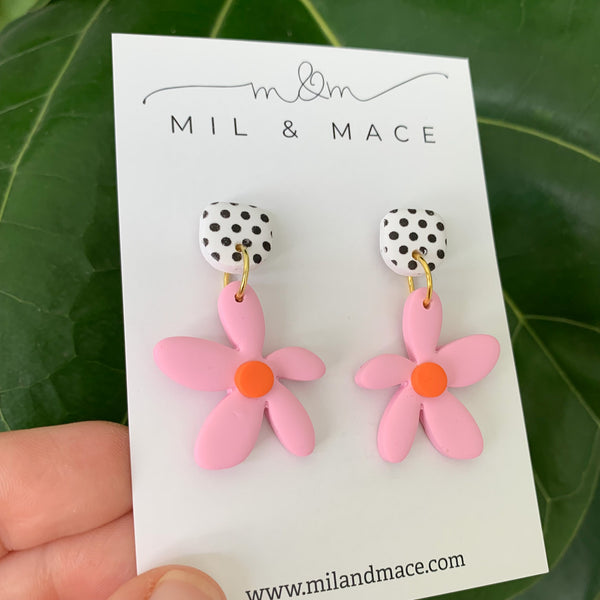 Spring Daisies Polymer Clay Dangle Earrings