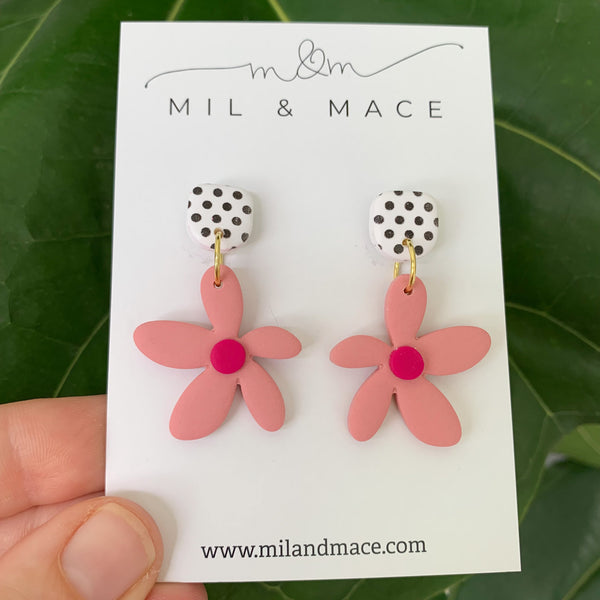 Spring Daisies Polymer Clay Dangle Earrings