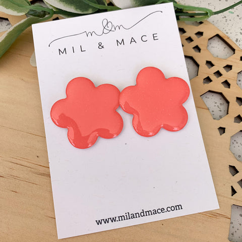 Coral 35mm Yupo Flower Stud Earrings