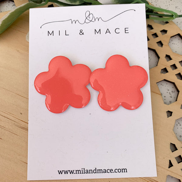 Coral 35mm Yupo Flower Stud Earrings