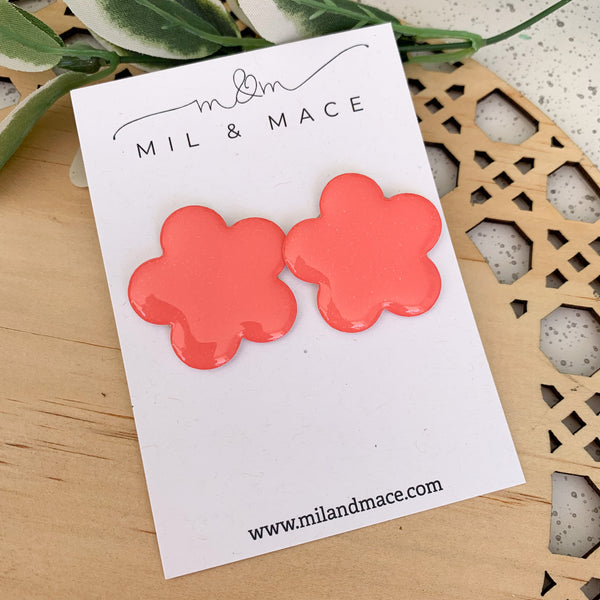 Coral 35mm Yupo Flower Stud Earrings